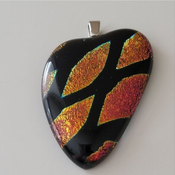 Pendant Dichroic Glass Black Orange Pendant #0031 - Picture 2 of 8